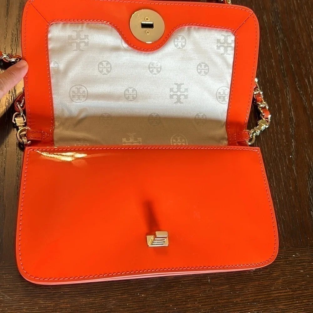 Tory Burch Orange Patent Leather Adalyn Crossbody Bag